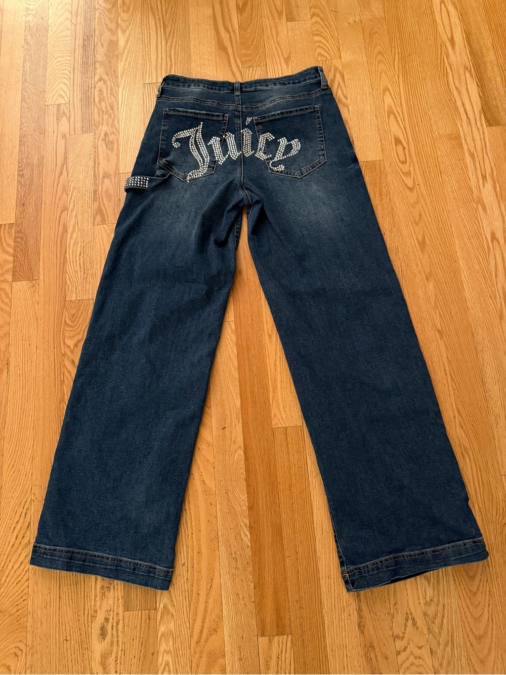 Juicy Couture Dark Blue Wide Leg Jeans with Rhinestone 'Juicy' Back